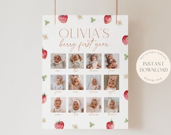 Berry First Year Photo Sign Monthly Photo Sign Berry First Birthday Decor Strawberry Birthday Party Sign Monthly Picture Poster 1st Birthday