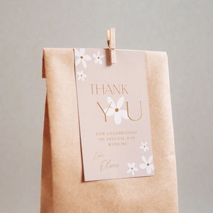 Daisy Digital Party Favor Tag, Birthday Goodie Bag Tag Boho Party Decor pour les filles, Thème d’anniversaire Daisy, 1er anniversaire Boho Merci Tags