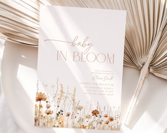Editable Boho Baby Shower Invitation, Baby in Bloom (Digital Template)