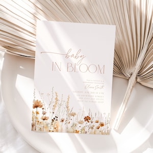 Editbale Boho Baby Shower Invitation, Baby in Bloom Baby Shower Invitation, Baby Shower Invitation Girl, Baby Shower Invitation Template