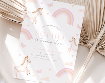 Unicorn Birthday Invitation Magical Birthday Invitation for Girl Boho Unicorn Birthday Invite for Girls Cute Invitation for Little Girls