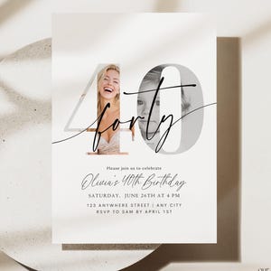 40th Birthday Invitation Template 40 th Digital Invite with Photo Instant Download Forty and Fabulous Minimalist Boho Birthday Printable