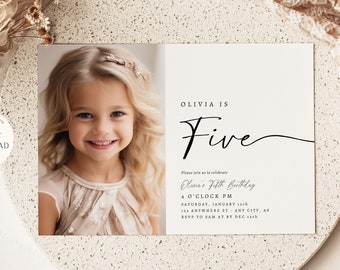 EDITABLE Fifth Birthday Invitation 5th Birthday Party Invite Boho Five Year Old Party Invitation Minimalist Fifth Birthday Invitation Boho