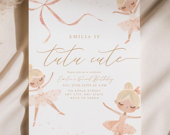 Tutu Cute Birthday Invitation Second Birthday Invitation Boho Tutu Cute Invite 2nd Birthday Invitation Girl Ballerina Invitation Ballet Boho
