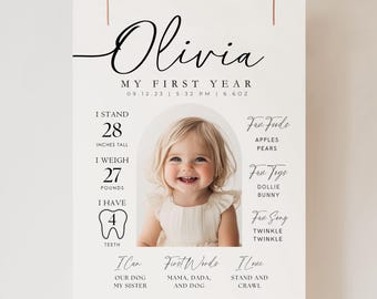 Minimalist First Birthday Stats Sign Template (Digital Download)