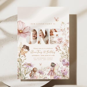 Fairy First Birthday Invitation Girl 1st Birthday Invitation Photo Birthday Invite 1 st Birthday Girl Whimsical Fairy Theme Digital Template