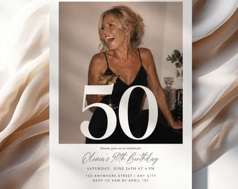 Polaroid Style 50th Birthday Invitation Template Digital Invite Photo Instant Download Fifty Fabulous Minimalist Birthday Printable Him Her