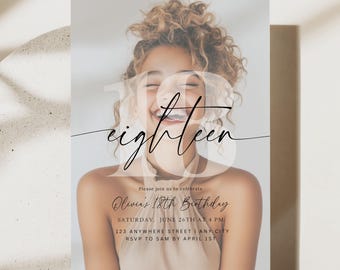 Editable 18th Birthday Invitation Eighteenth Birthday Party Invite Minimalist Boho 18 th Boy Girl Birthday Instant Digital Download Eighteen