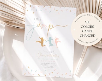 Trampoline Birthday Invitation: Boho Neutral Theme (Self-Editable, 5x7 Digital)