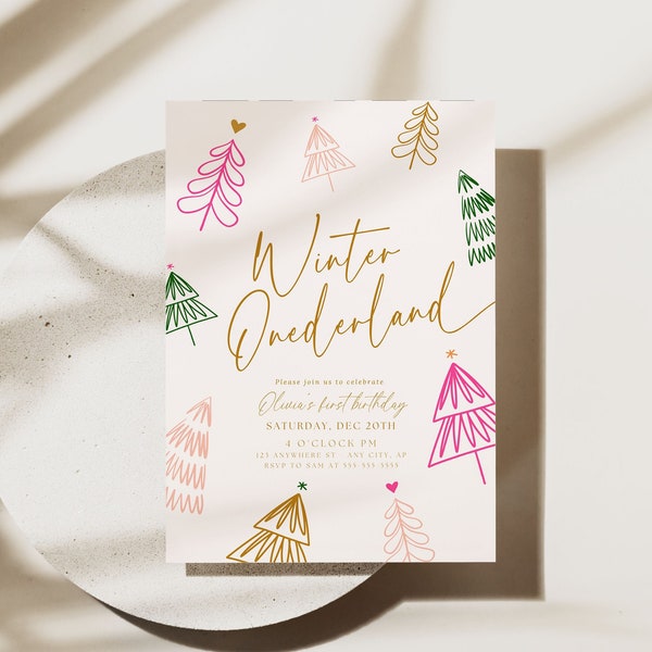 Winter ONEderland First Birthday Invitation Editable Christmas Birthday Invite Girls 1st Birthday Xmas Theme First Birhtday Winter Theme