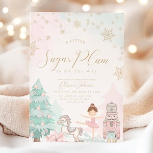 Editable Nutcracker Ballet Baby Shower Invitation Winter Baby Shower Invite Boho Christmas Digital Download Printable Little Sugar Plum Pink