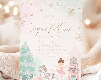 Nutcracker Baby Shower Invitation, Sugar Plum Winter Theme (Digital Download)
