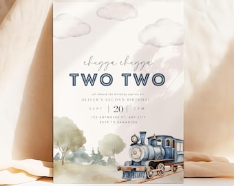 Editable Chugga Chugga Two Two Birthday Invitation Train Second Birthday Printable Invite All Aboard Birthday Invite 2nd Birthday Evite