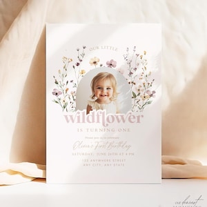 Editable Wildflower Invitation for Girl Flower Birthday Digital Invitation Template Wild Flower Invite Instant Download First Birthday Boho
