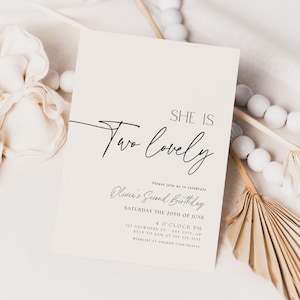 Two Lovely Second Birthday Invitation 2nd Birthday Party Invite Boho Two Year Old Party Invitation Editable Digital Second Birthday Invite