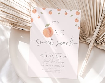 Self-Editable 5x7 Sweet Peach Party Invitation Birthday Invite Template Digital/Printable Shower Toddler Baby One Sweet First Birthday