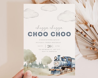 Editable Choo Choo Train Birthday Invitation Train Birthday Printable Invite All Aboard Birthday Invite Toddler Boy Birthday Express Chugga