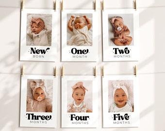 First Birthday Photo Banner 1st Birthday Photo Banner Gender Neutral Photo Cards Modern Minimalist Monthly Milestone Photo Cards Boho Banner