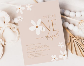 Editable First Birthday Invitation Minimalist Boho 1st Birthday for Girls First Birthday Invitation 1st Birthday Invitation with Picture