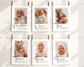 First Birthday Photo Banner 1st Birthday Photo Banner Gender Neutral Photo Cards Modern Minimalist Monthly Milestone Photo Cards Boho Banner