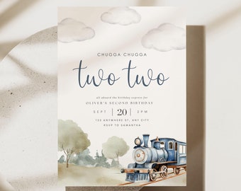Editable Chugga Chugga Two Two Birthday Invitation Train Second Birthday Printable Invite All Aboard Birthday Invite 2nd Birthday Evite