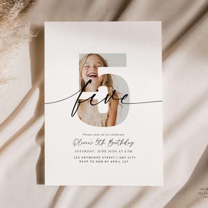 Editable 5th Birthday Invitation Fifth Birthday Invite Template 5 th Birthday Party Minimalist Boho Digital Download Printable Five Year Old