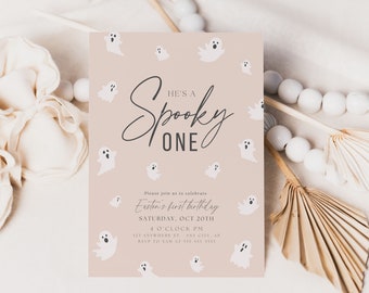 Editable Boho Spooky One Halloween Ghost 1st Birthday Party Invitation Cute Daisy 1st Birthday Spooktacular Invite Instant Download First
