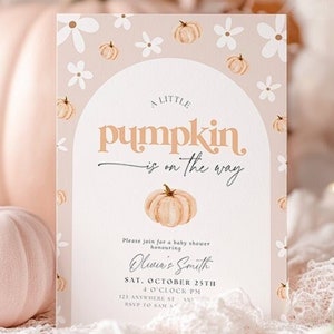 Editable Our Litttle Pumpkin Baby Shower Invitation Fall Baby Shower Invite Boho Halloween Digital Download Printable Gender Neutral Daisy
