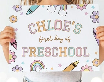 PRINTABLE First Day of Preschool Sign Editable First Day Of Pre-school Sign Poster 26/27 First Day Of School Sign Instant Download Template