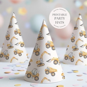 Printable Construction Party Hat Construction Boy Birthday Hat Dump Truck Party Hat Digital Template Digital Instant Download Tractor Party