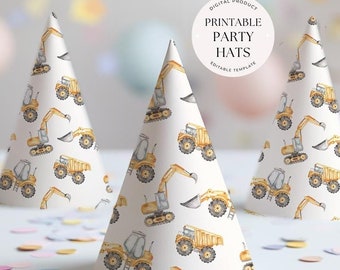 Printable Construction Party Hat Construction Boy Birthday Hat Dump Truck Party Hat Digital Template Digital Instant Download Tractor Party