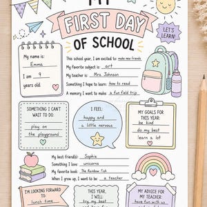 PRINTABLE First Day of School Worksheet, Back to School Activity, First Day Back Activity, All About Me Instant Digital Download