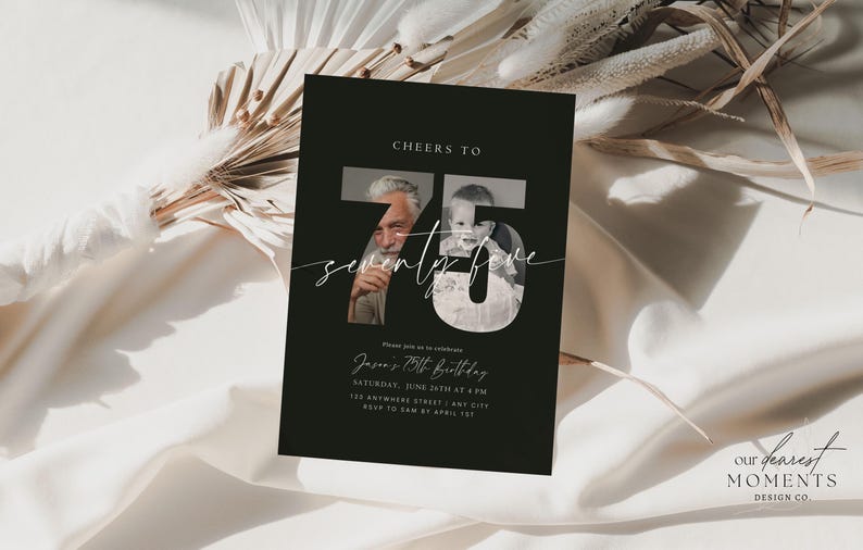 75th Birthday Invitation Template 75 Th Digital Photo Invite Instant ...