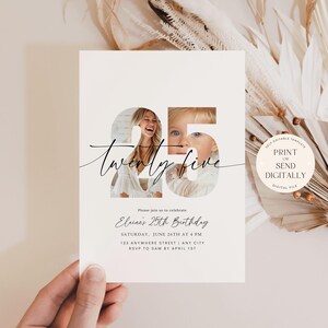 Editable 25th Birthday Invitation 25 th Birthday Invite Template Twenty Five Year Old Birthday Party Minimalist Digital Download Printable imagen 4
