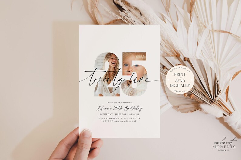 Editable 25th Birthday Invitation 25 th Birthday Invite Template Twenty Five Year Old Birthday Party Minimalist Digital Download Printable imagen 4