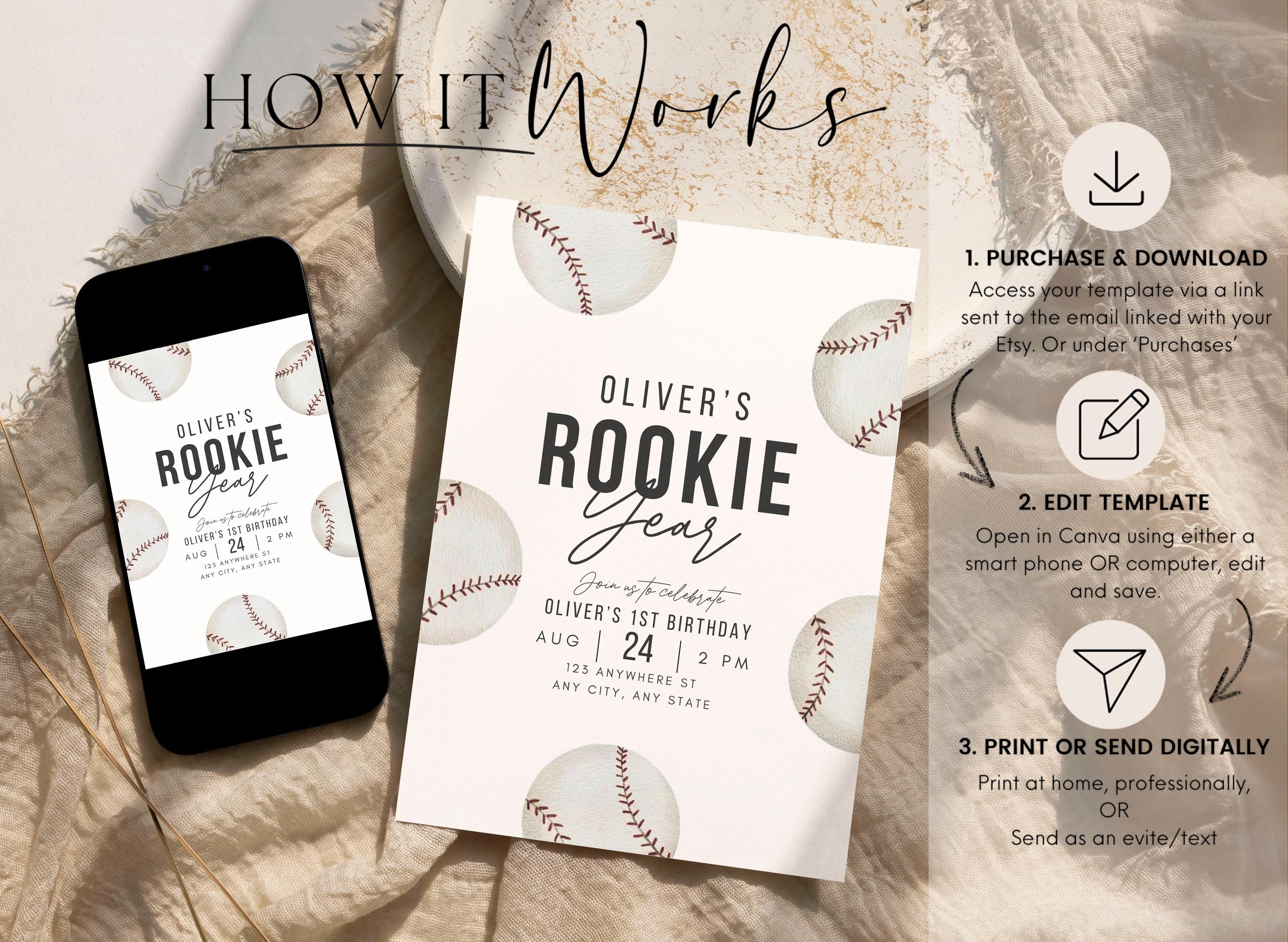 Rookie Year First Birthday Invitation Digital Template Sports 1st ...