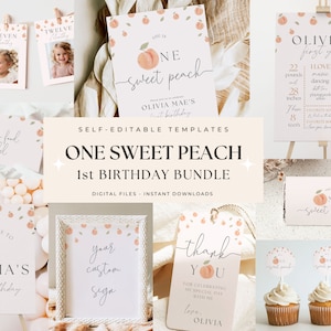 One Sweet Peach Party Bundle Sweet Peach 1st Birthday Package Edtiable Peach First Birthday for Girl Templates Digital Printable Boho Invite