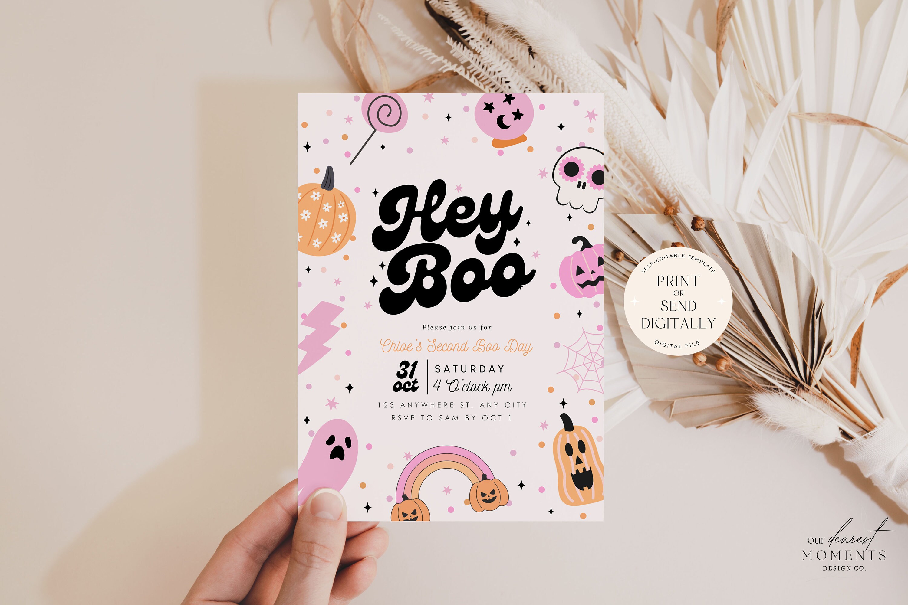 Editable Hey Boo Halloween Birthday Invitation Halloween Birthday Party ...