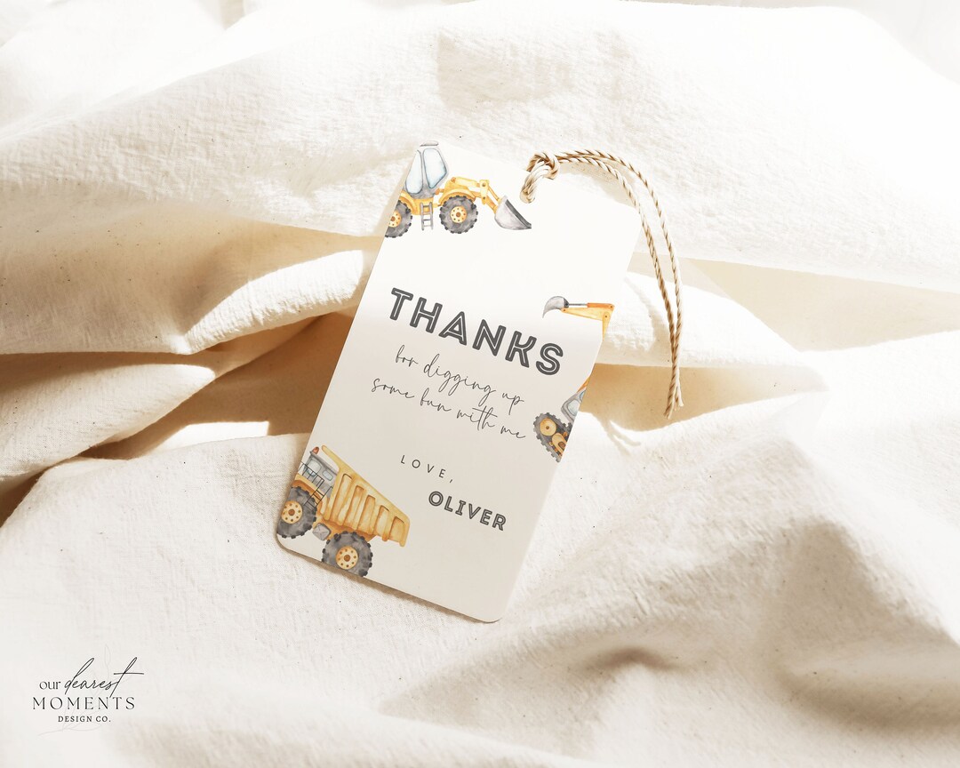 Editable Construction Birthday Thank You Tag Boy Birthday Party Favor ...