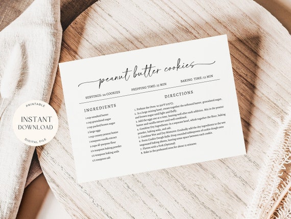 EDITABLE Recipe Card Template Recipe Cards Instant Download Personalized Recipe Card Farmhouse Recipe Card Minimalist Recipe Card Printable