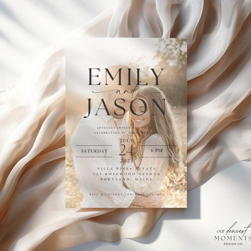 Editable Wedding Invitation Template Minimalist Modern Arched Wedding Invite with Photo Digital Printable Instant Download Boho Evite Trendy