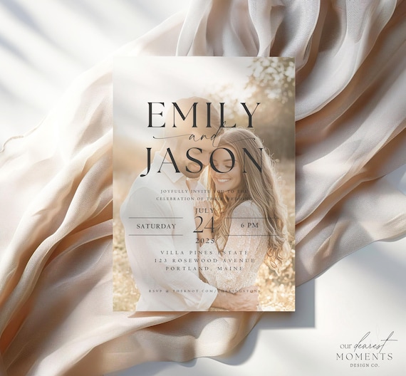Editable Wedding Invitation Template Minimalist Modern Arched Wedding Invite with Photo Digital Printable Instant Download Boho Evite Trendy