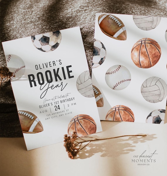 Editable Rookie Year Sports First Birthday Invitation Digital Template Have a Ball 1st Birthday Invite for Boy Printable  1 st Birthday Boho