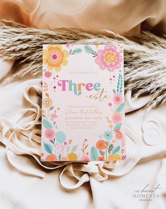 ThreeEsta Birthday Invitation Third Birthday Invite for Girl Fiesta Party Digital Invitation Template Instant Download 3rd Birthday Girl