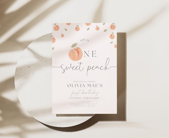 One Sweet Peach Invitation Peach Birthday Invite First Birthday Invite Template Digital Printable Boho One Sweet Peach Invite Editable Evite