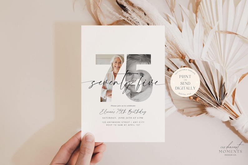 75th Birthday Invitation Template 75 Th Digital Photo Invite Instant ...