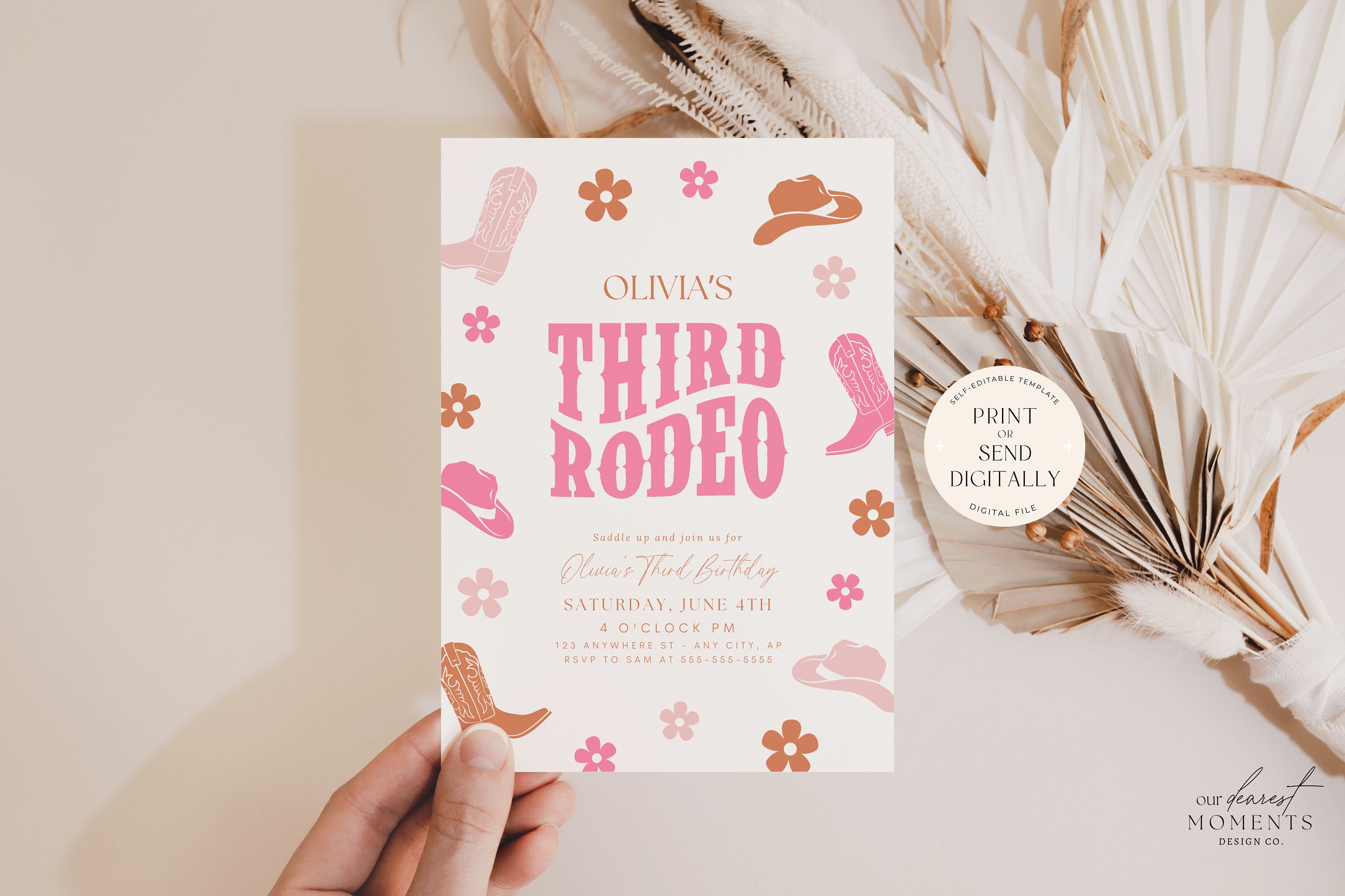 Third Rodeo Invitation Cowgirl Birthday Invite Wild West Cowgirl 3rd ...
