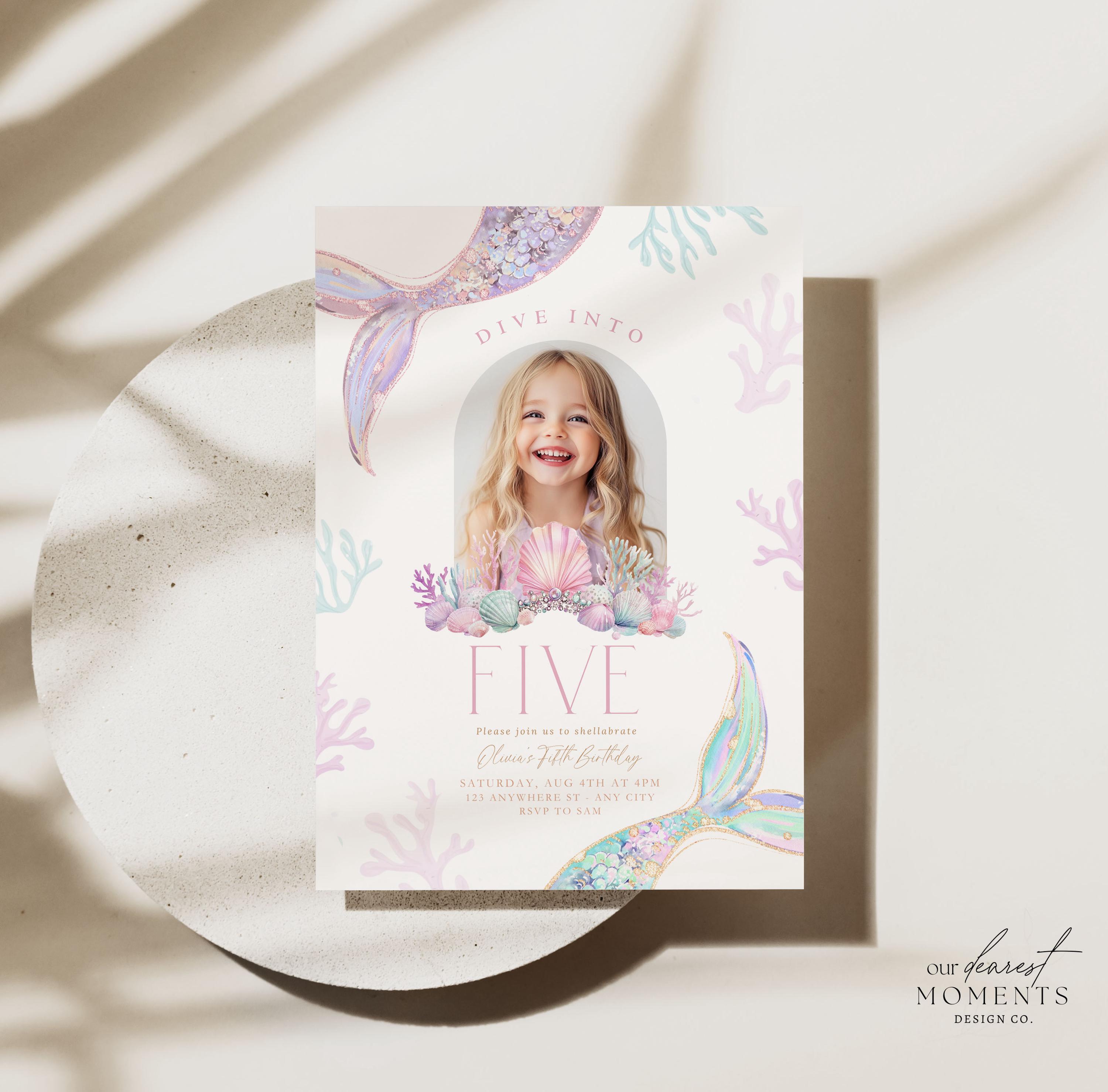 Editable Dive Into Five Mermaid Birthday Invitation 5th Birthday Invite ...