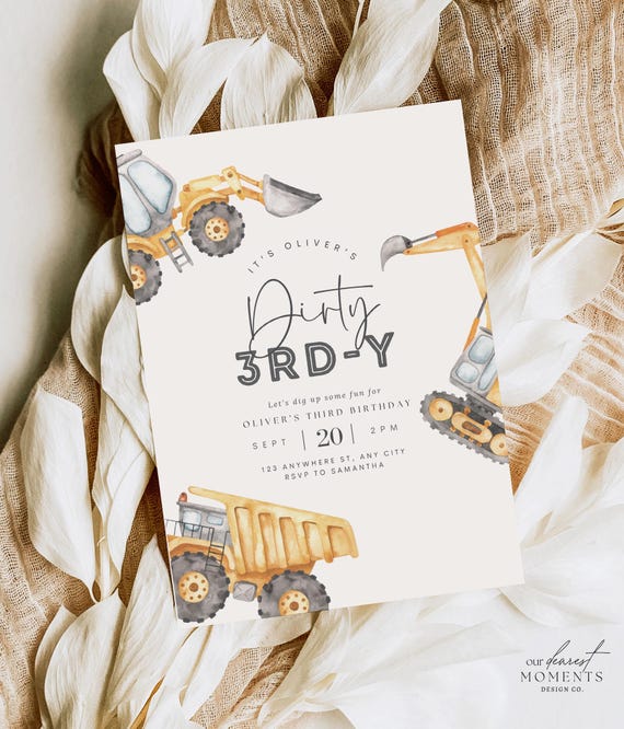 Editable Dirty 3RD-Y Birthday Invitation Construction Boy 3rd Birthday Invitation Dump Truck Party Printable Template Instant Download Third