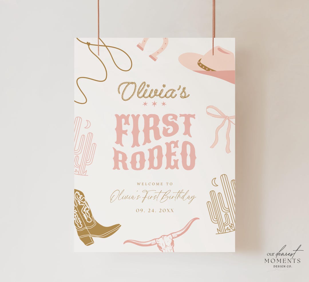 Editable First Rodeo 1st Birthday Girl Welcome Sign Party Digital Boho ...